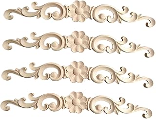 4Pcs Floral Wood Appliques Onlays Unfinished Carved Furniture Embellishments for Cabinets Doors Vintage Decorative Molding Versatile Solid Wood Design