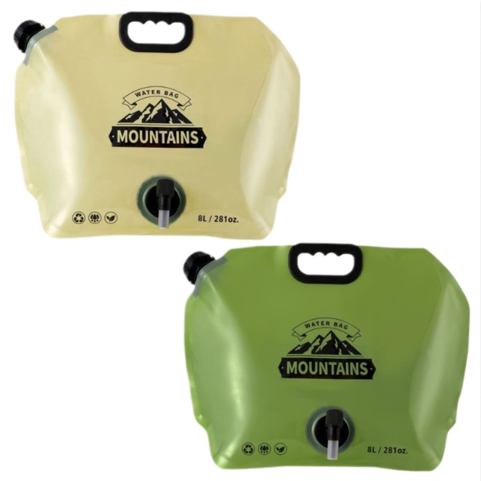 Asqzhuliwing Khaki/Army Green Collapsible Hydration Bladder For Camping, 8L Water Bottle With Tap And Leakproof Design, Ideal For Camping, Hiking, Bbqs And Picnics(2 Pack)