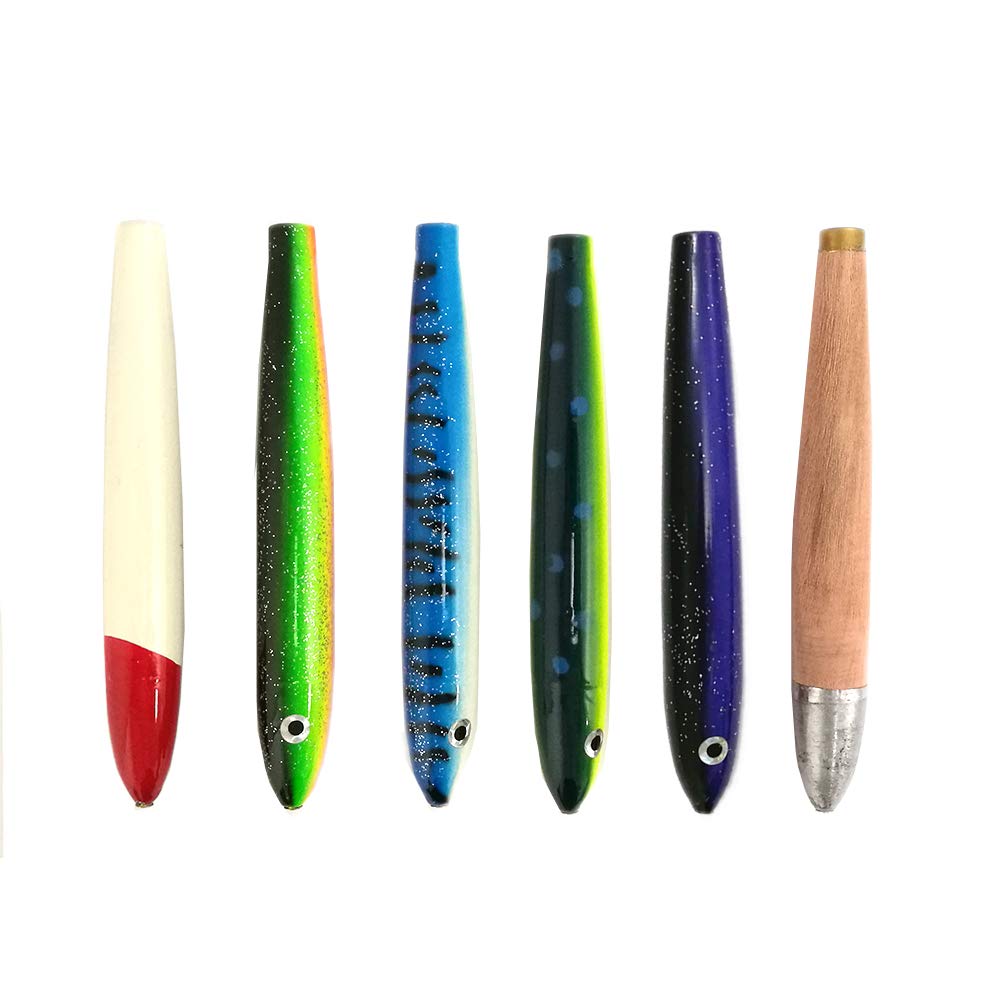 4” Cedar Plugs, 6 Pcs Unrigged, with Lure Bag Premium Cedar Plug Fishing Lures for Offshore Fishing & Trolling