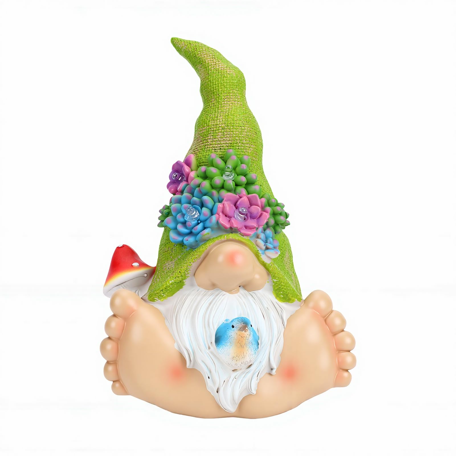 EMUKOEP Statua da Giardino Gnomo Solare con Fiori Succulenti a LED, (A)