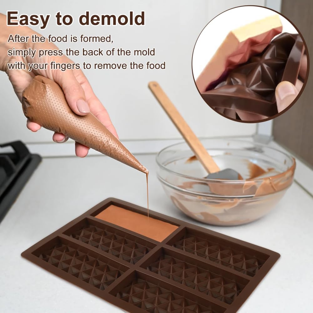Silicone Chocolate Mould Candy Moulds, Silicone Chocolate Bar Mould,6 Cells Rectangle Triangle Diamond Shape,Ice Cube Tray Soap Wax Melt Molds,Christmas Chocolate Gift DIY - Image 4