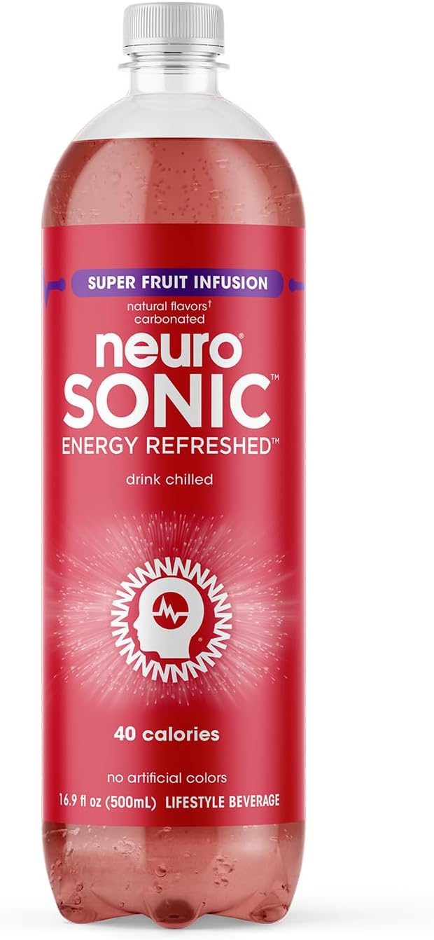 neuroSONIC | Superfruit Infusion | Functional Beverage for Focused Energy, Lightly Carbonated, Vegan & Low Sugar; 16.9 Fl Oz (Pack of 12)