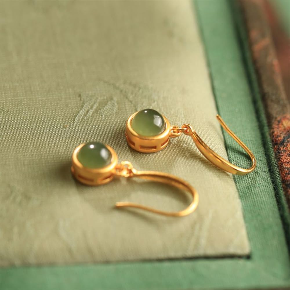S925 Silver And Gold Plated With Natural Jade Green Beans Earrings for Women Yoga Genuine