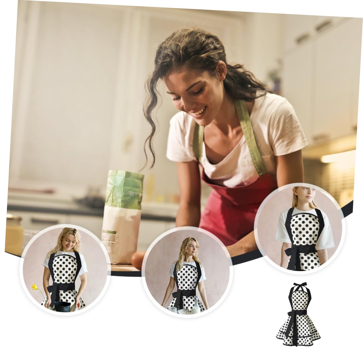 Delantal de Algodón Vintage Negro, Diseño Ajustable para Mujer