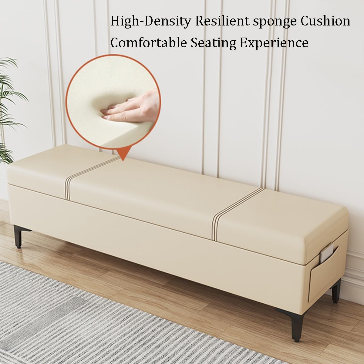 Moderno puf de cuero con patas de metal de 23.6 pulgadas, reposapiés otomano para sala de estar, entrada y dormitorio, taburete versátil para mesita de noche y banco Sk