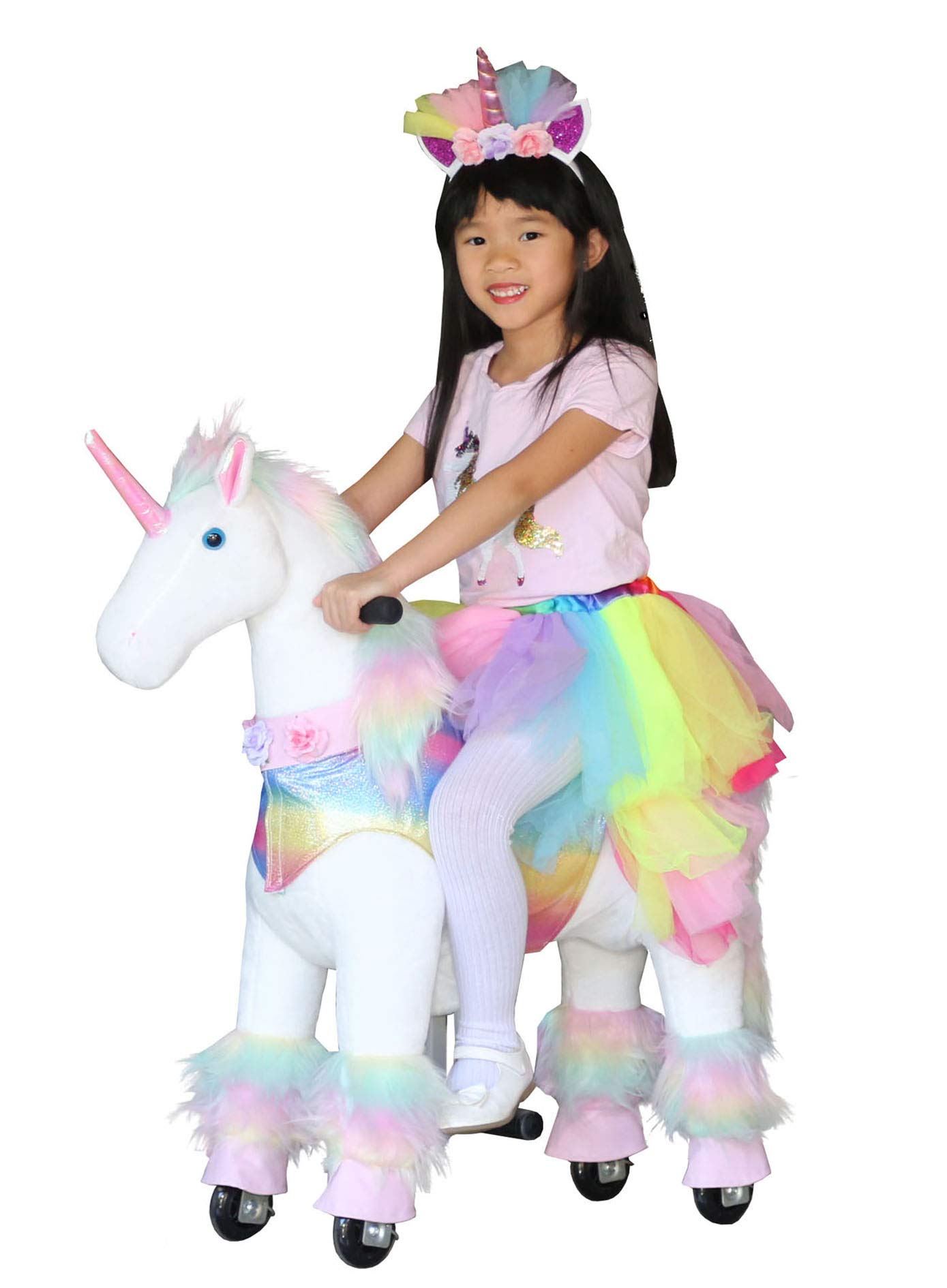 Medallion - My Rainbow Unicorn Ride On Toy Real Walking Horse for Children 3 to 6 Years - Includes a Matching Headband & Skirt (Tutu) for Your Child