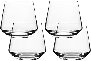 Over & Back 13oz Modern Glassware - Set of 4 Mouth-Blown Stemless Drinking Glasses