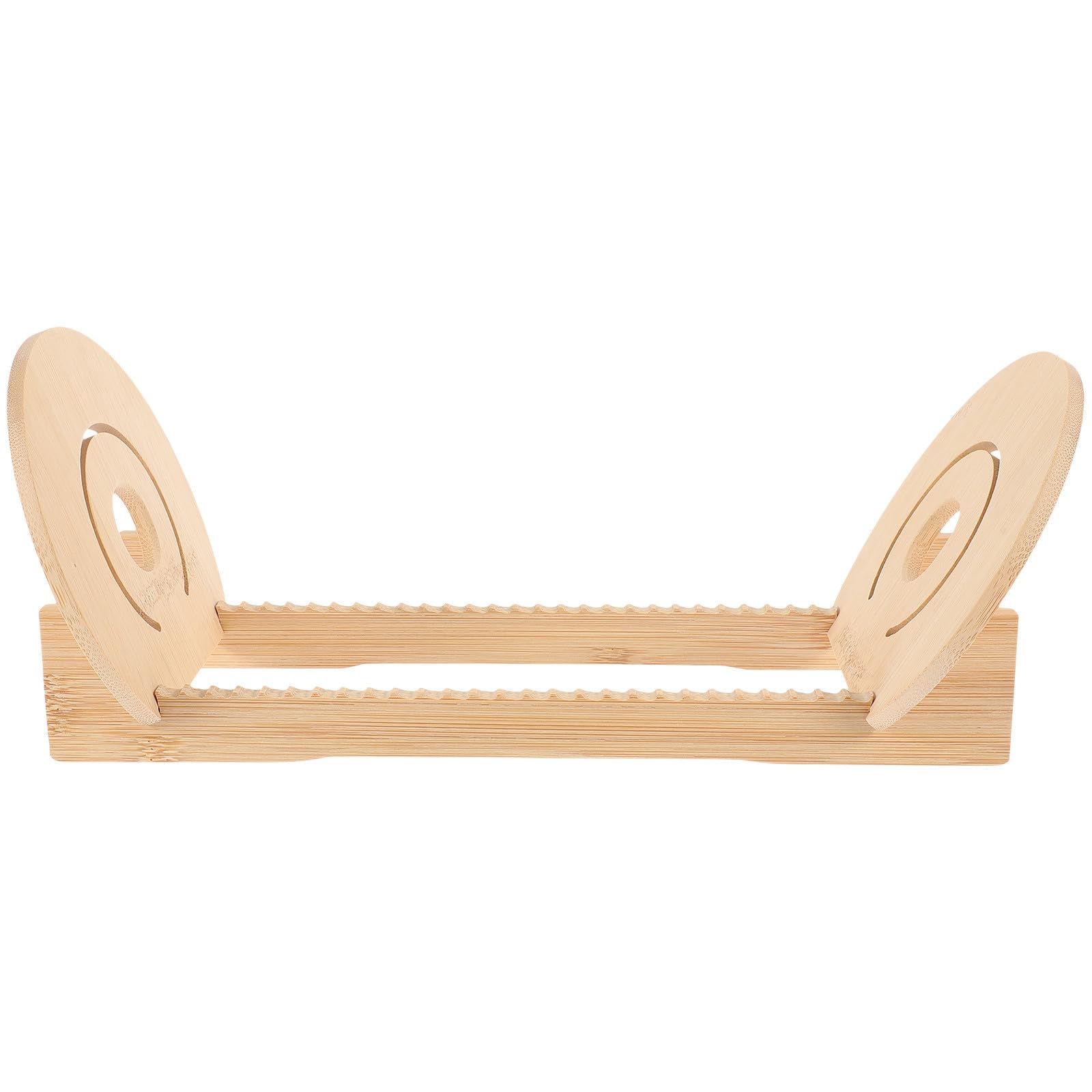 Estante para vinilos de madera beige premium con base ranurada y diseño limpio 1