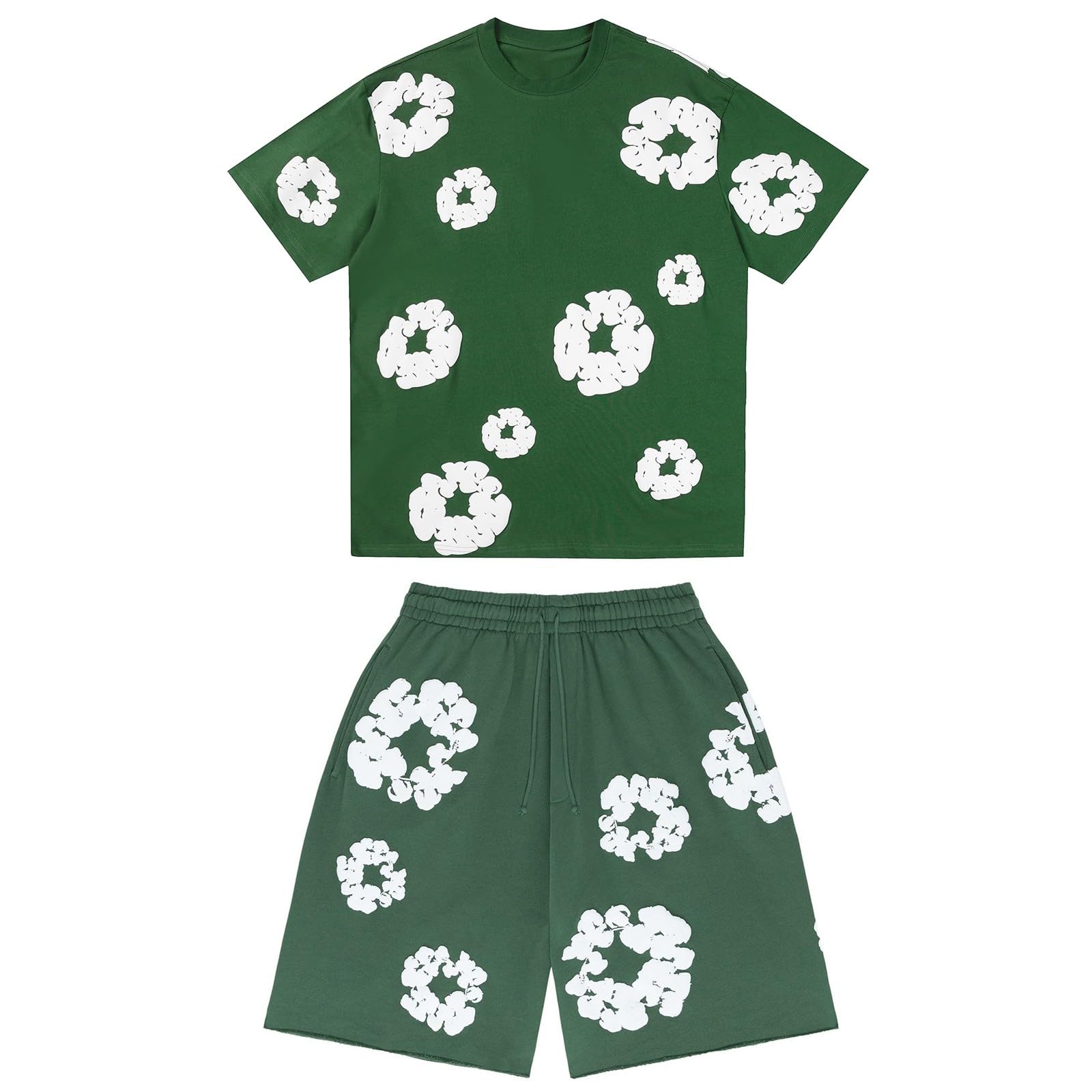 Denims-Tears Kids Tracksuit Set Foam Printed T-Shirt and Shorts 2 Piece Outfit for Boys Girls Summer Fashion Activewear Short Sleeve Tee Tops with Loose Jogger Shorts