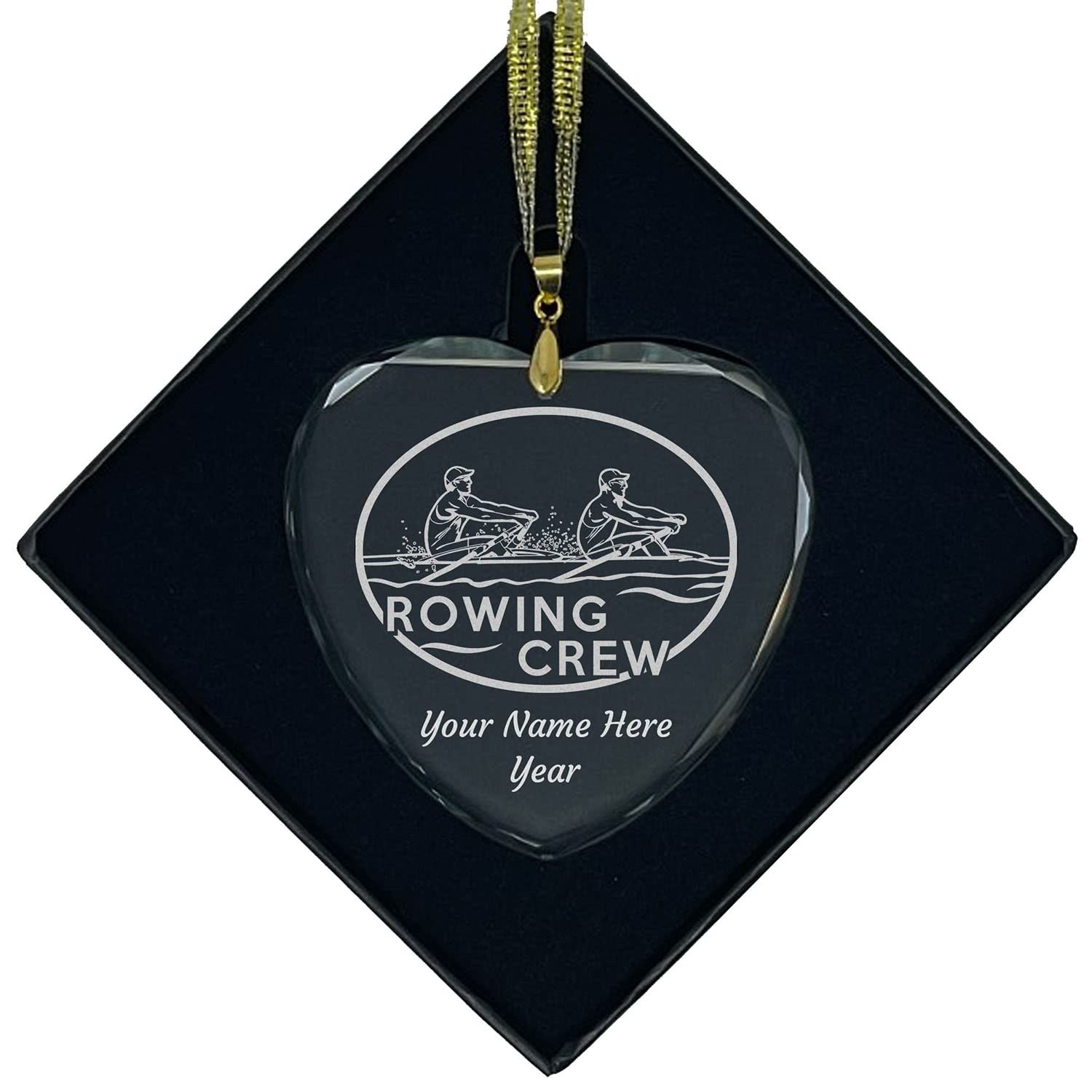 LaserGram Personalized Glass Christmas Ornament,Rowing Crew, Custom Laser Engraved Gift Idea (Heart Shape)