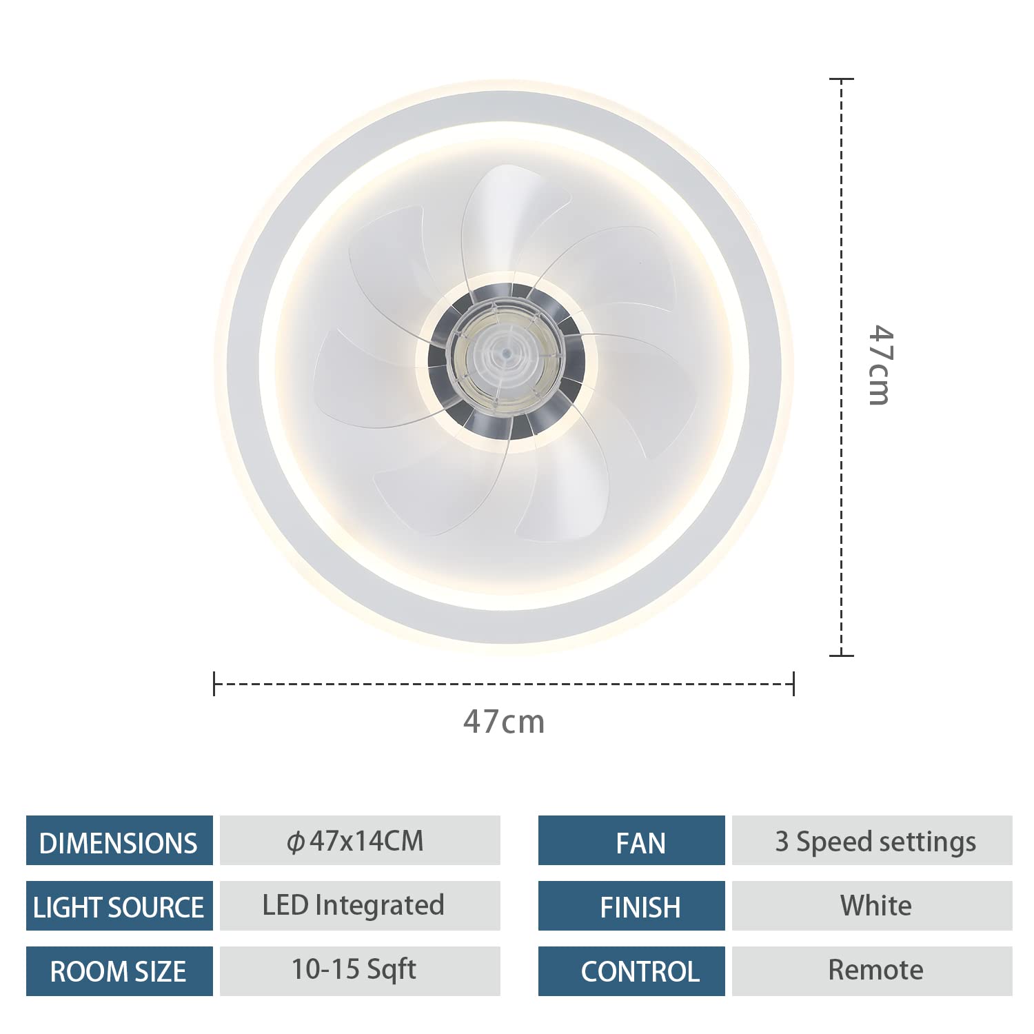 JDONG Deckenventilator mit Beleuchtung und Fernbedienung 54W LED Leise Deckenleuchte Ventilator Mit Dimmbar Timer Einstellbare Windgeschwindigkeit für Wohnzimmer Esszimmer Schlafzimmer 47CM…
