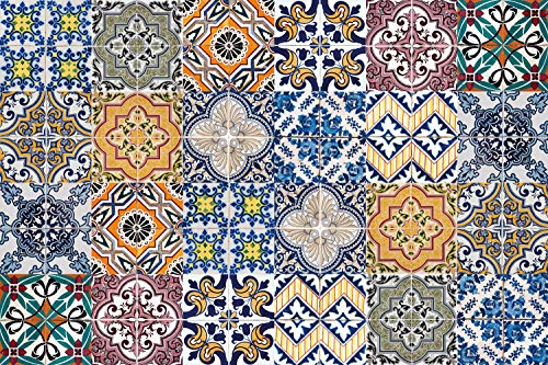 Queence | Azulejos para Salpicaduras de Cocina - Estilo Portugal | Salpicaduras de Cocina | ALU-DiBond | Azulejos de Cocina | Salpicaduras de Azulejos | Salpicaduras, Tamaño:60 x 40 x 0.3 cm Cover