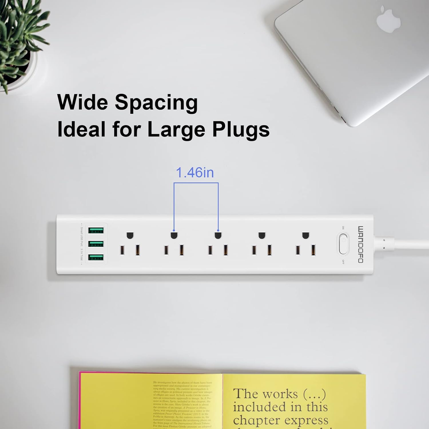 2 Prong Power Strip, 10FT Long Extension Cord Surge Protector, 5 Outlets and 3 USB, 13A/1625W, Polarized Two Prong to Three Prong Outlet Adapter Converter, Wall Mount, White
