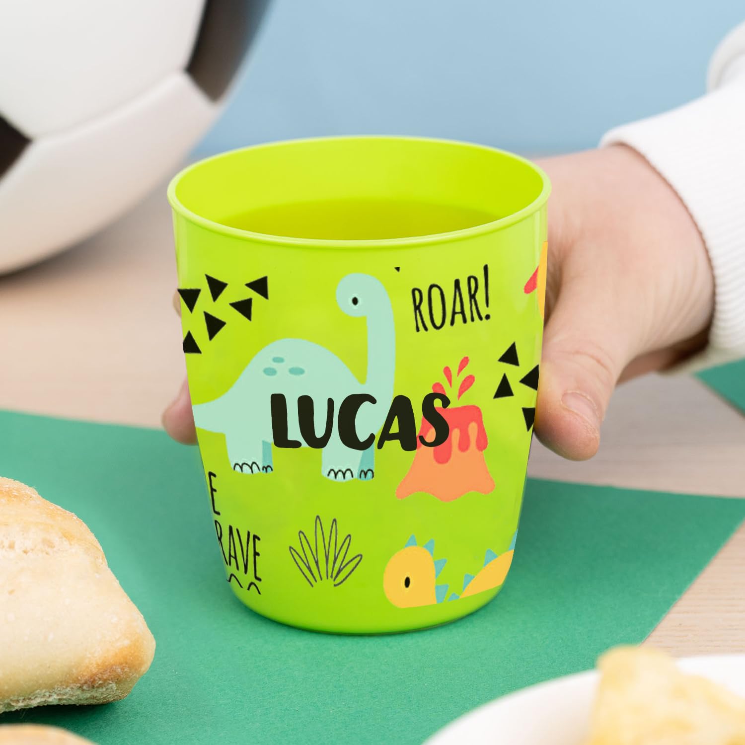 Wanapix | Personalised Plastic Cups with Name | BPA-Free Plastic | Children Small Mugs |300ml | Dinosaurs