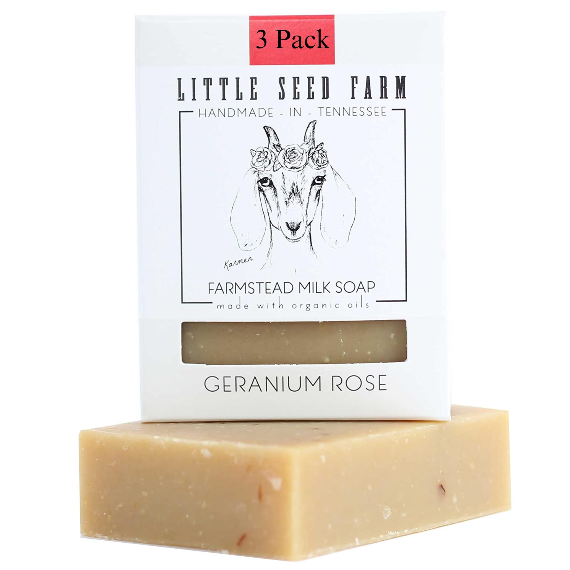 Little Seed FarmOrganic Goat’s Milk Soap – 3 Pack of Geranium Rose Facial and Body Bars – Natural, Handmade, Cruelty Free – Uplifting and Balancing for Oily, Dry and Combination Skin, Net Wt. 4.75oz