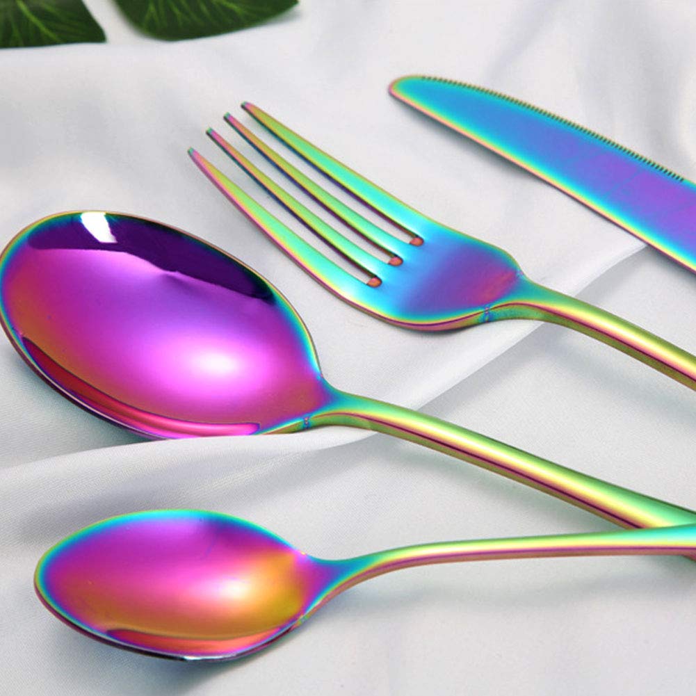20-teiliges schillerndes Besteck-Set aus Edelstahl, buntes Besteck, Regenbogen-Besteck-Sets mit Messer/Löffel/Gabel, Service für 5, Hochglanz-Finish, Regenbogen (Rainbow)