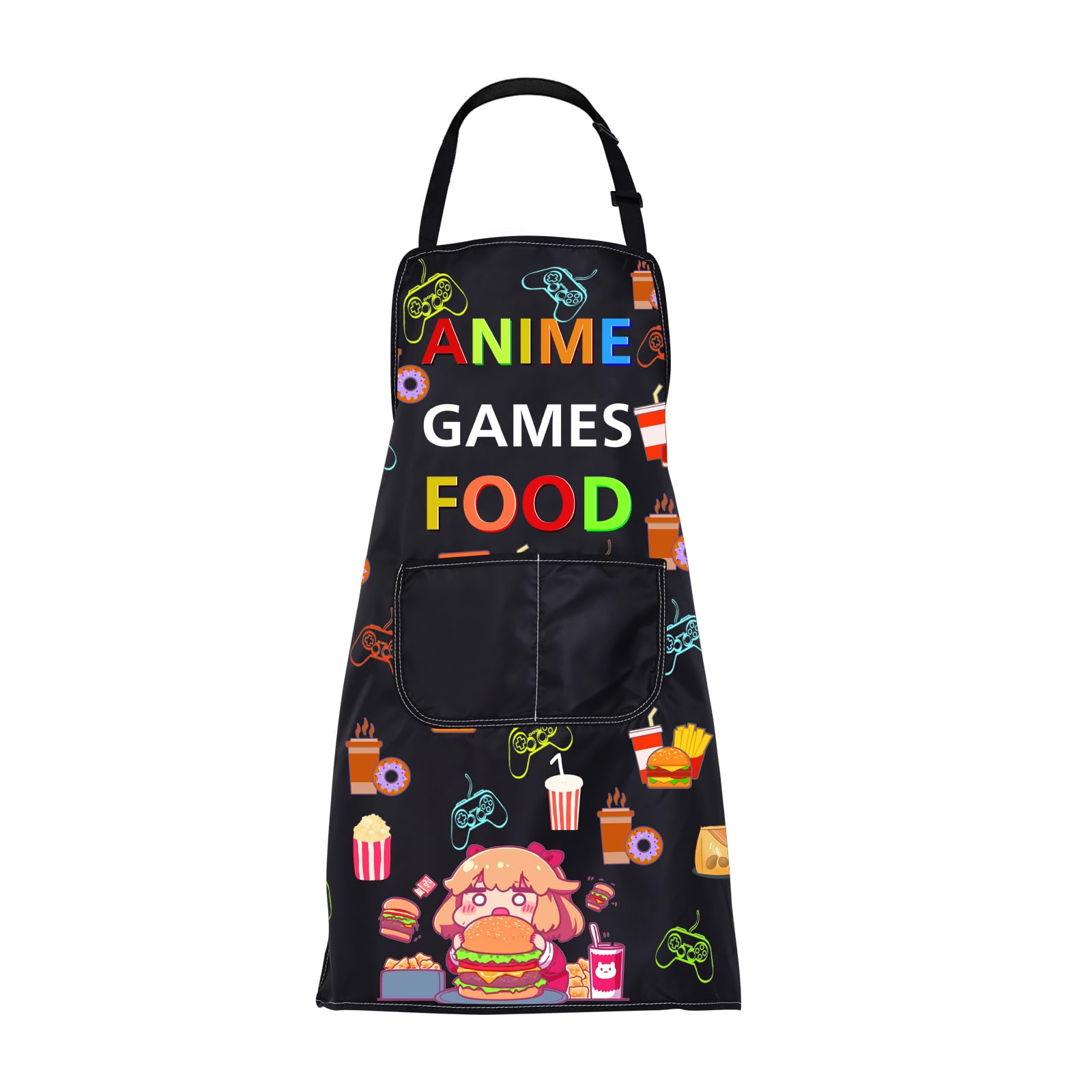 BNQL Anime Video Games Food Apron Anime Lovers Gifts Kitchen Cooking Aprons With Pockets Games Anime Lovers Girls Boys Apron