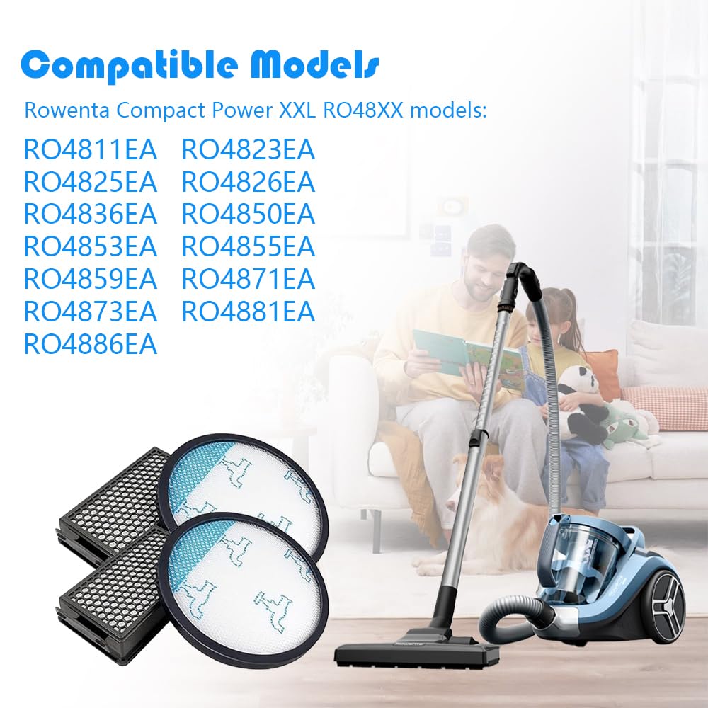 2 Set di filtri RO4825,filtri di ricambio per l'aspirapolvere Rowenta Compact Power XXL RO4811EA RO4823EA RO4825EA RO4826EA RO4853EA RO4855EA RO4859EA RO4871EA RO4881EA,pezzi di ricambio ZR780000