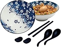 Vista 1 de Juego de cuencos de cerámica para ramen – 8 piezas – Tazones de ramen japonés grandes de 40 onzas, cucharas, palillos y soportes para palillos