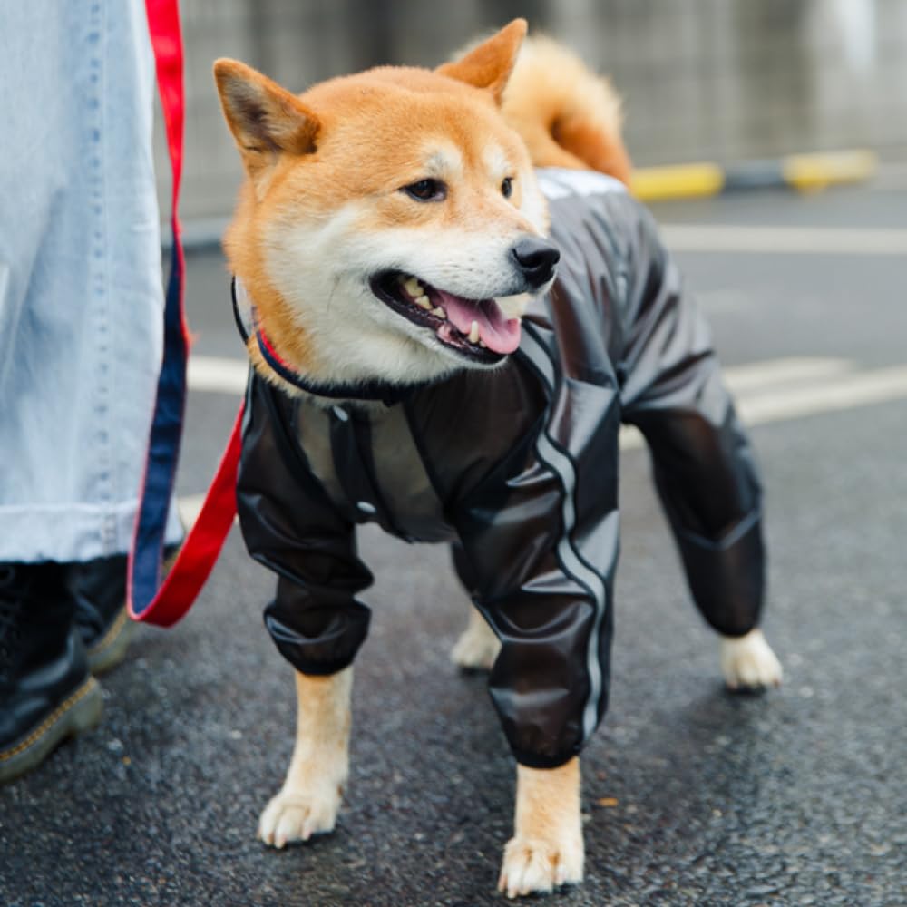 BERO Mode Chien Mackintosh Quatre Pattes imperméable Tout Compris vêtements pour Animaux de Compagnie Petit et Moyen Grand Chien Transparent réfléchissant-Black||7XL