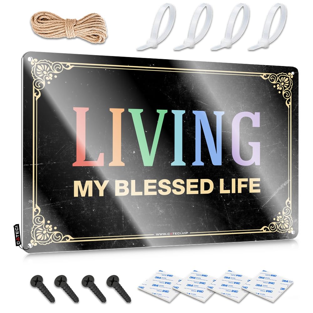 MWFKKADDB Funny Metal Poster Living My Blessed Life Tin Sign Men Cave Decor Funny Patio Decor(30X40CM)