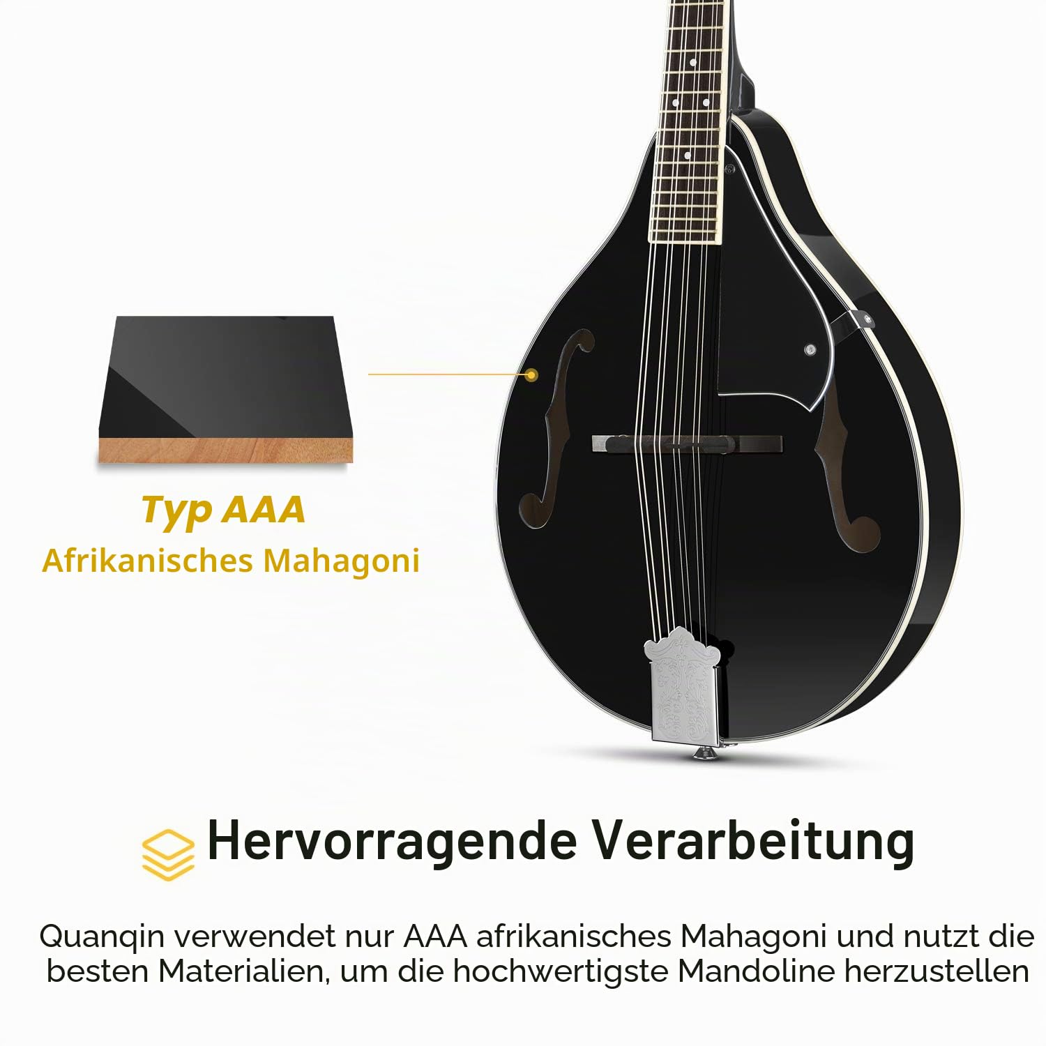 Donner Mandoline Instrument A Style Mandoline mit 8 Saiten Anfänger Erwachsene Mahogany Tasche Tuner Plektren Schwarz (DML-100B)