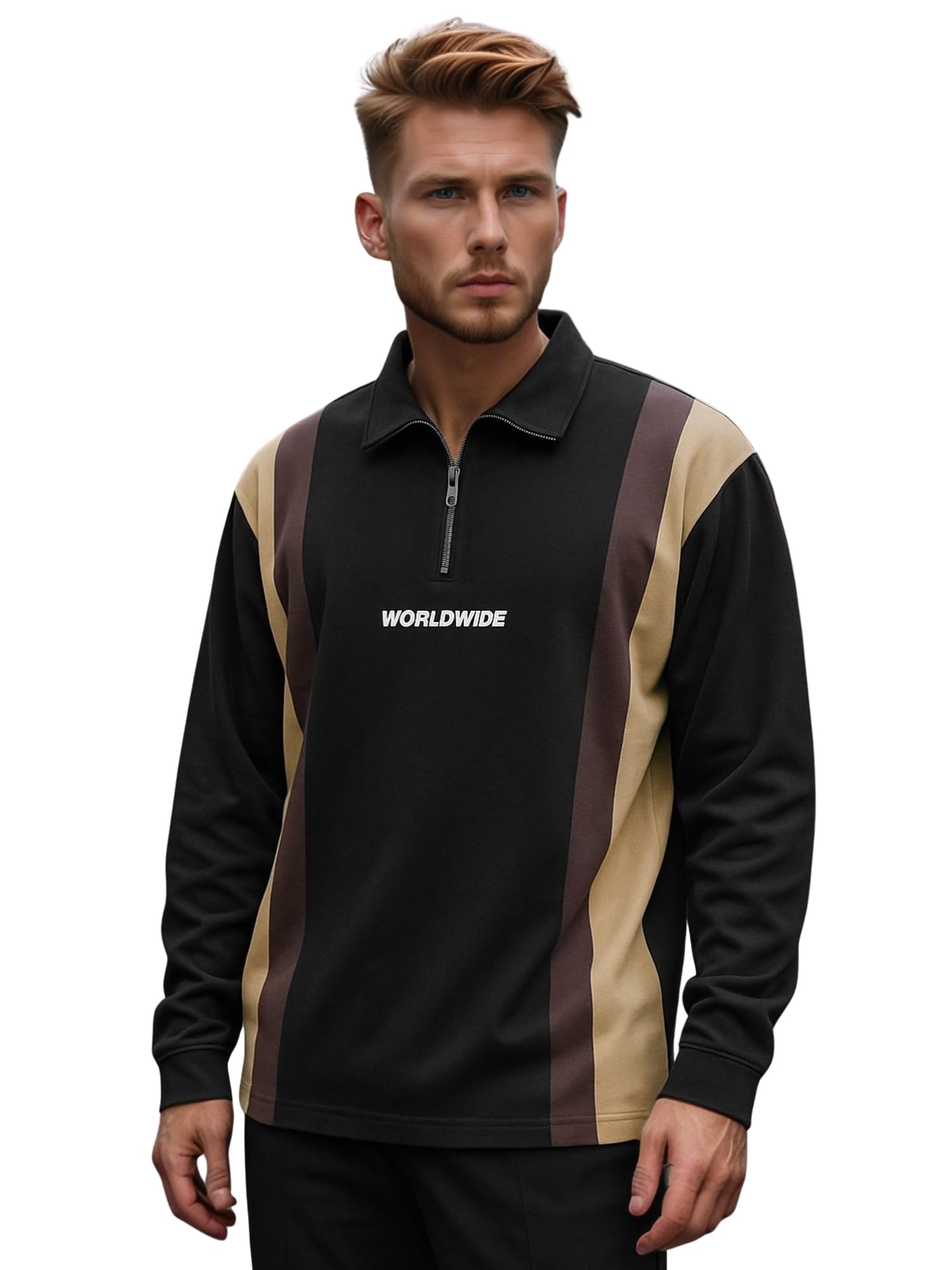 jump cuts || Mens || Printed || Polo Neck || Half Zipper || Full Sleeve || Cotton Blend || Polo T-Shirt-picture-33