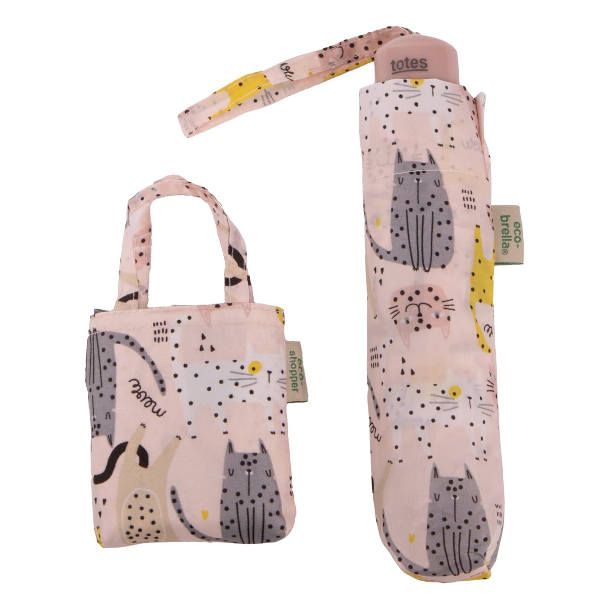 TotesECO-BRELLA® Supermini Dotty Cat Print Umbrella & Matching Shopping Bag