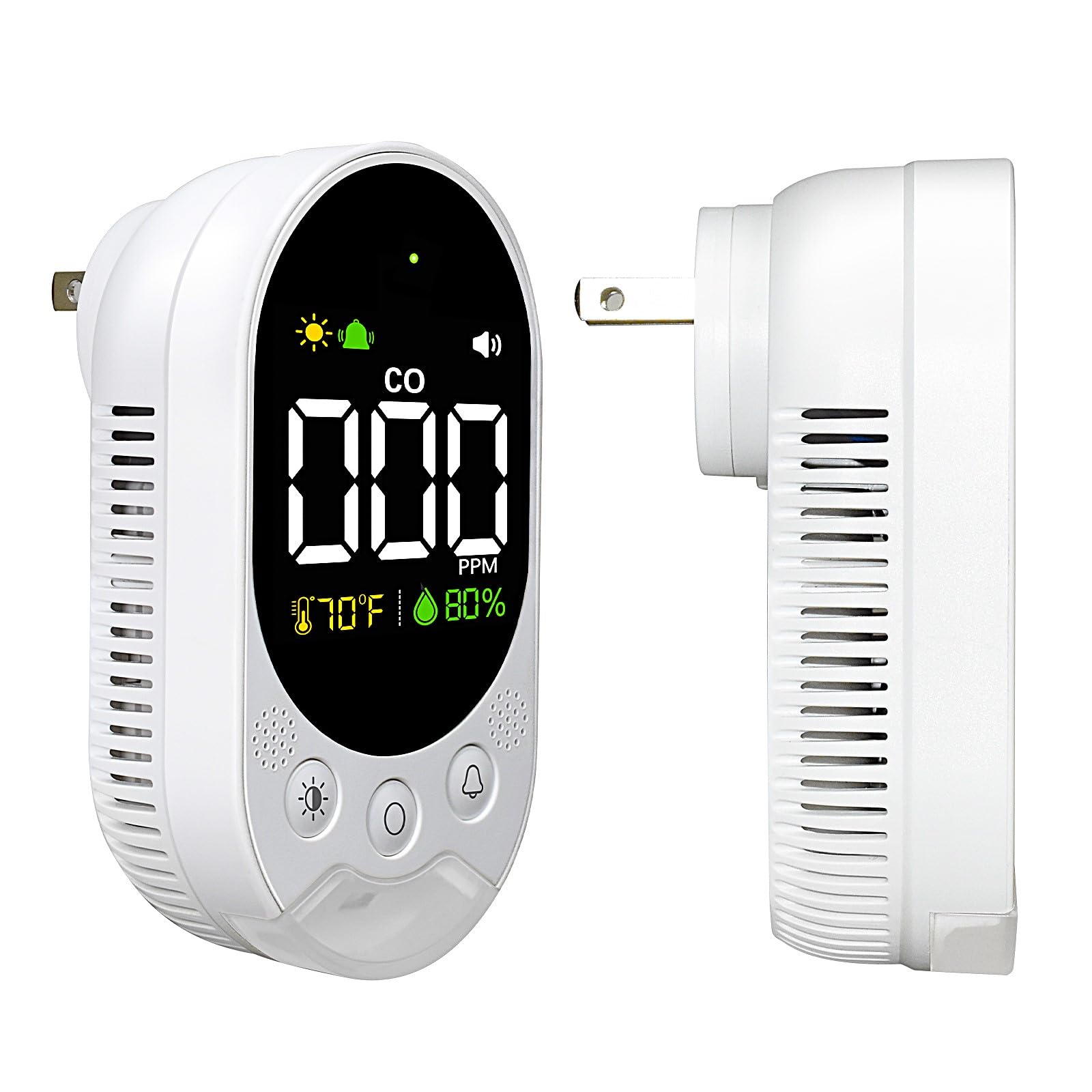 VETOUCH Plug-in Carbon Monoxide Detector, Equipped with A Battery Portable Carbon Monoxide Detector, Upgraded Version Equipped with Emergency Lighting with Temp Humidity for Home Kitchen Rv Travel