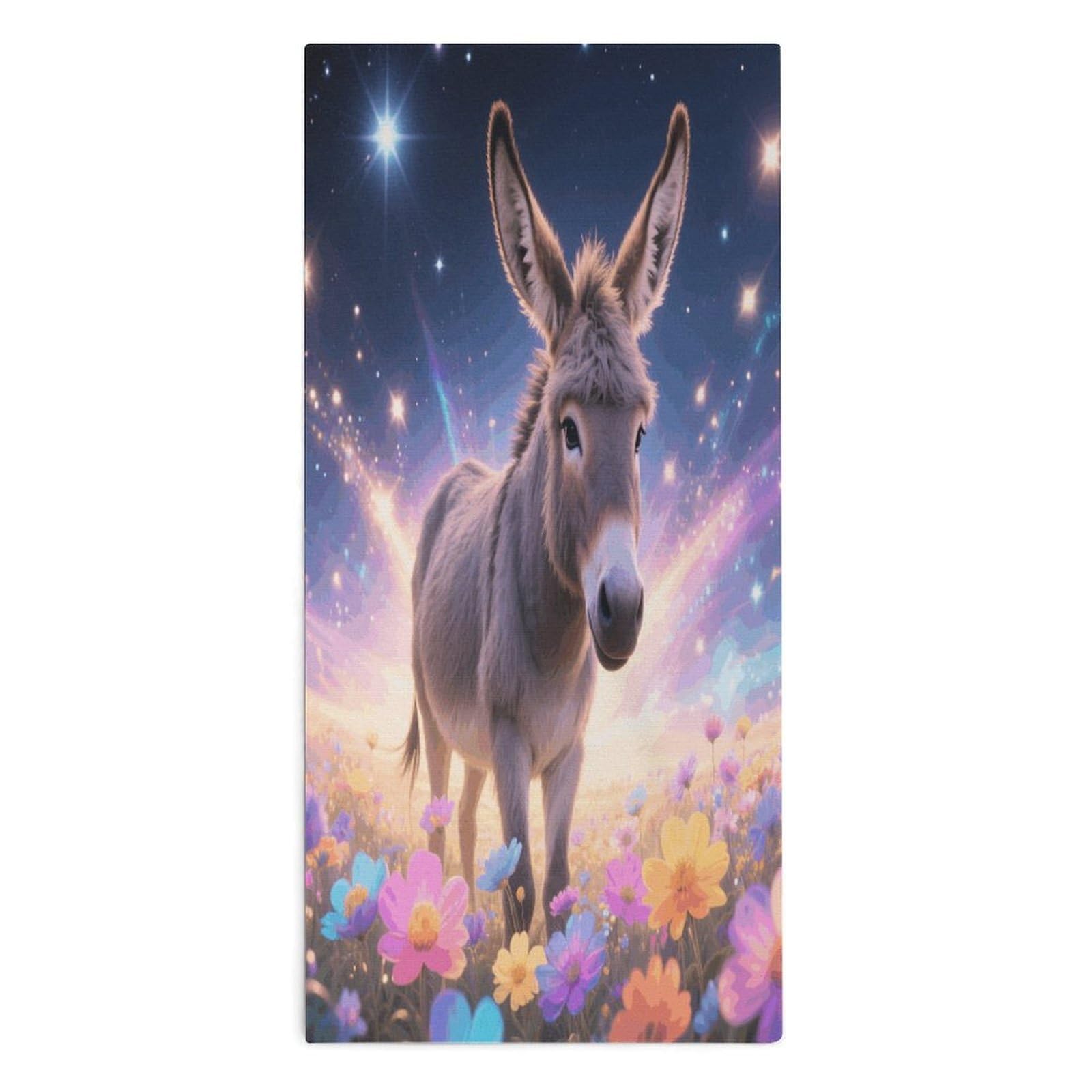YUXBVKRS Donkey in Magic Blooms Hand Towels for Bathroom 14x29 Inch