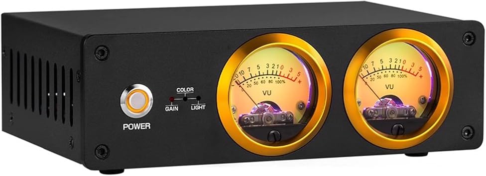 Dual Analog VU Meter Amplifier, Speaker Selector Switch, with DB Panel, Brightness/Color/Gain Adjustable, Audio Visualizer, for Tube Amps, Home Audio Component