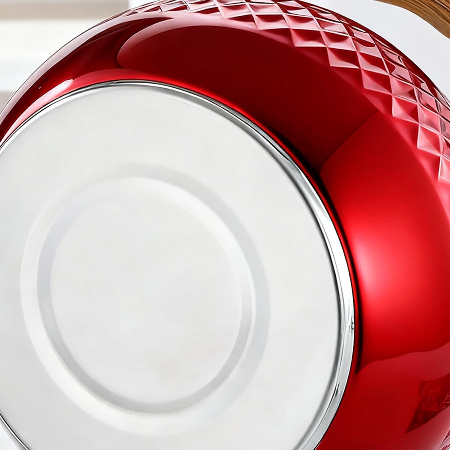 Whistling Red Tea Kettle for Stove Top with Cool Grip Ergonomic Handle Food Grade 304 Stainless Steel Teakettle for Tea, Coffee