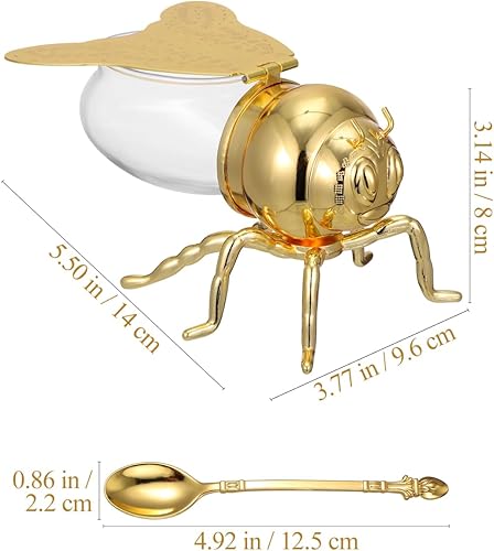 Miniatura 2 de Luxshiny Tarro de miel de abeja recipiente de vidrio de miel con cuchara para cocina y hogar, dispensador de jarabe dorado para almacenar jarabe de