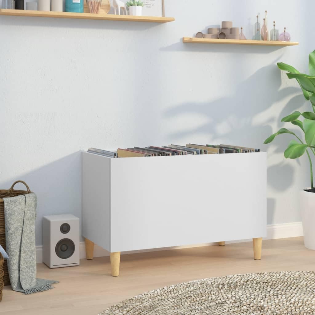Armadio per dischi in legno bianco con gambe in legno, 74,5 x 38 x 48 cm, versatile armadio multimediale per vinili, dischi in vinile, home theater, soggiorno, scaffale hifi e stoccaggio