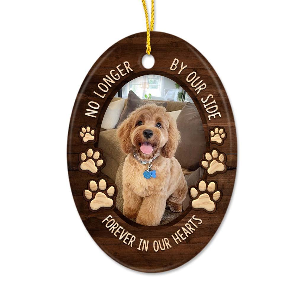 TheUnifury Custom Dog Memorial Ornament - Rememberance Ornament for Loss of A Pet - Dog Memorial Gifts Personalized - No Longer by Our Side Forever in Our Hearts