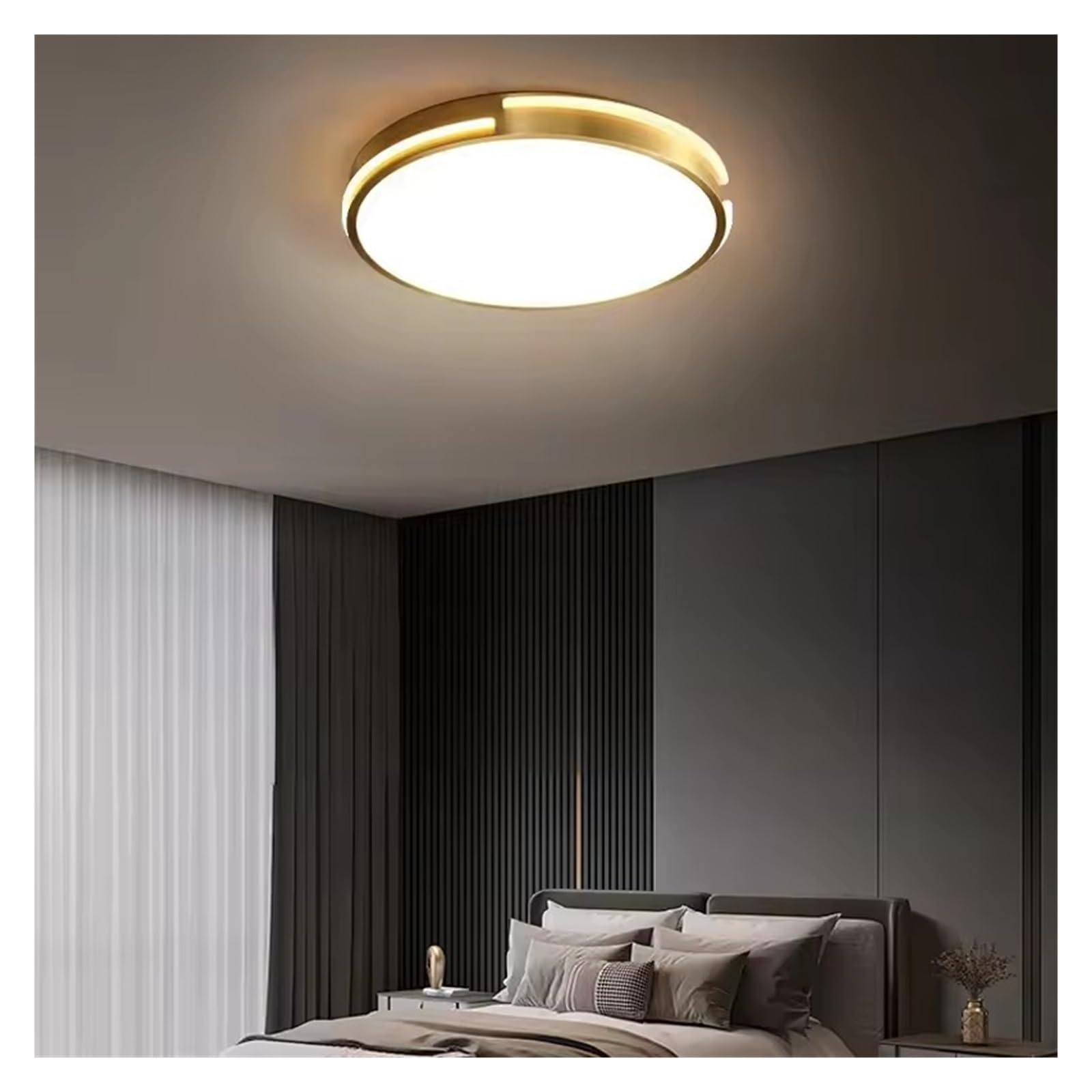 Olskfuh Size_name Copper Led Ceiling Lamp For Living Room Bedroom Study Kitchen Round Modern Luxury Simple Round Gold Ceiling Chandelier Light,-40Cm