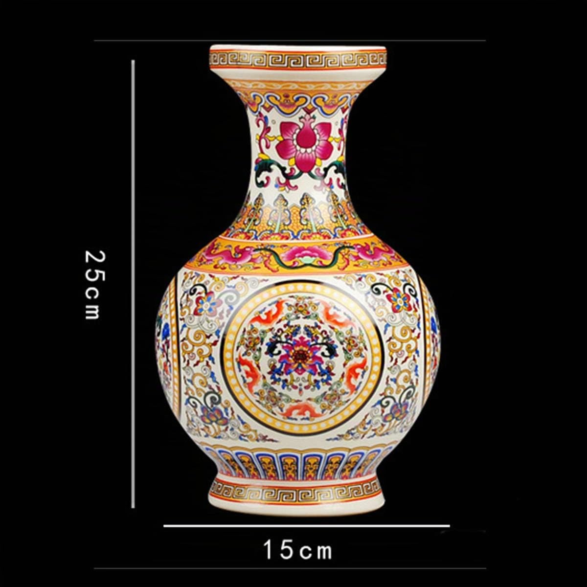 fanquare Jingdezhen Keramik Vase mit Gelbe und Rot Blumen Motiv, Handgefertigte Dekorative Porzellan Blumenvase, Höhe 25cm