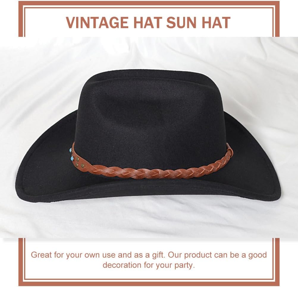 Wide-Brimmed Cowboy Hat with Upturned Brim for Cosplay