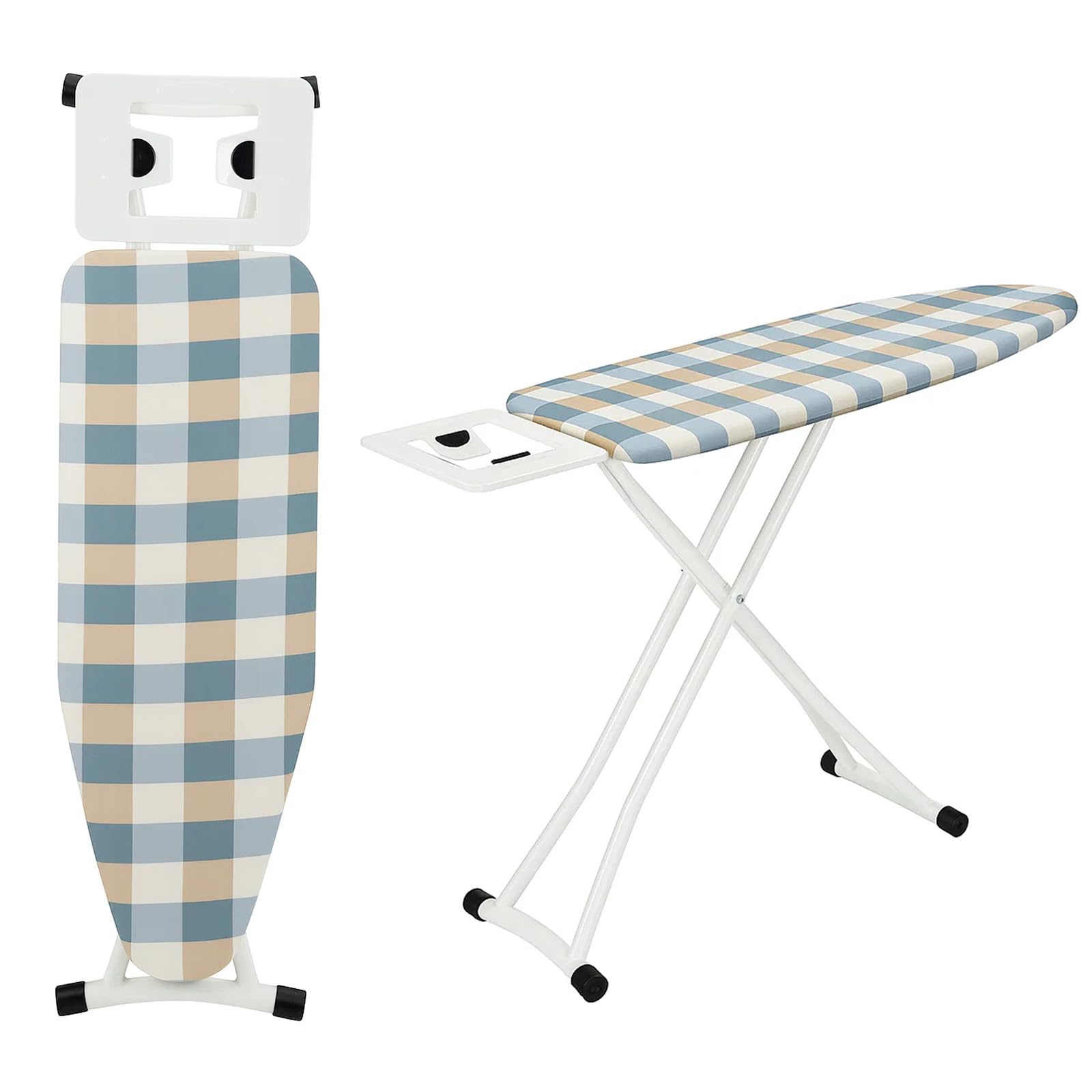 SUNNYNEST 110x32cm Folding Ironing Board with 6 Adjustable Heights (66-77cm) – Lightweight Design, Cotton Cover & Non-Slip Feet (Yellow-green)
