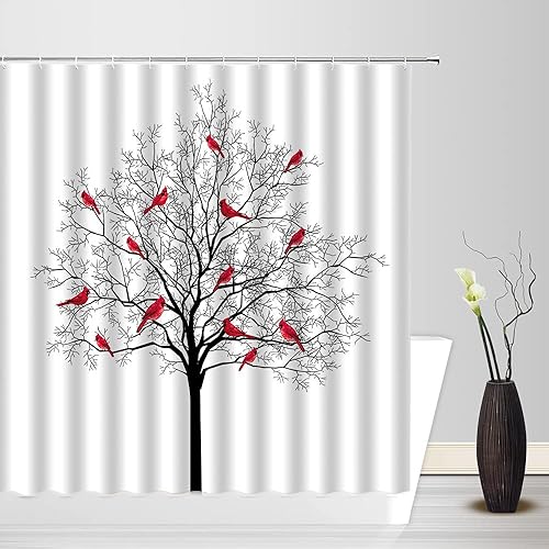 Miniatura 2 de ZKJSMGS - Cortina de ducha de árbol y pájaros, diseño rústico abstracto de árbol y bosque, sin hojas, cabina rústica, naturaleza, vacaciones de