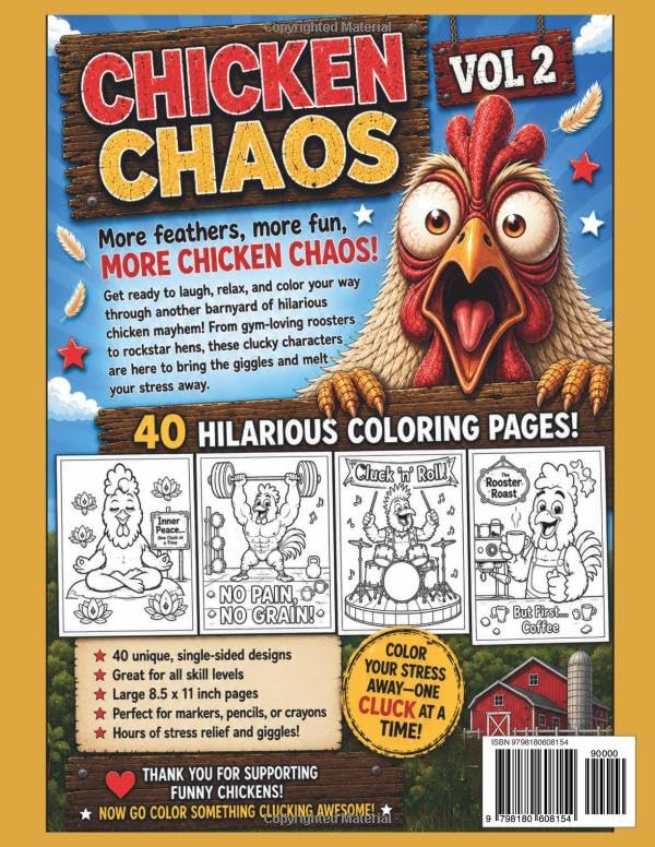 Funny Chicken Coloring Book for Adults: 37 Hilarious Chickens & Roosters to Color — Stress-Relief Gift for Chicken Lovers & Backyard Chicken Owners (Chicken Chaos) image 3