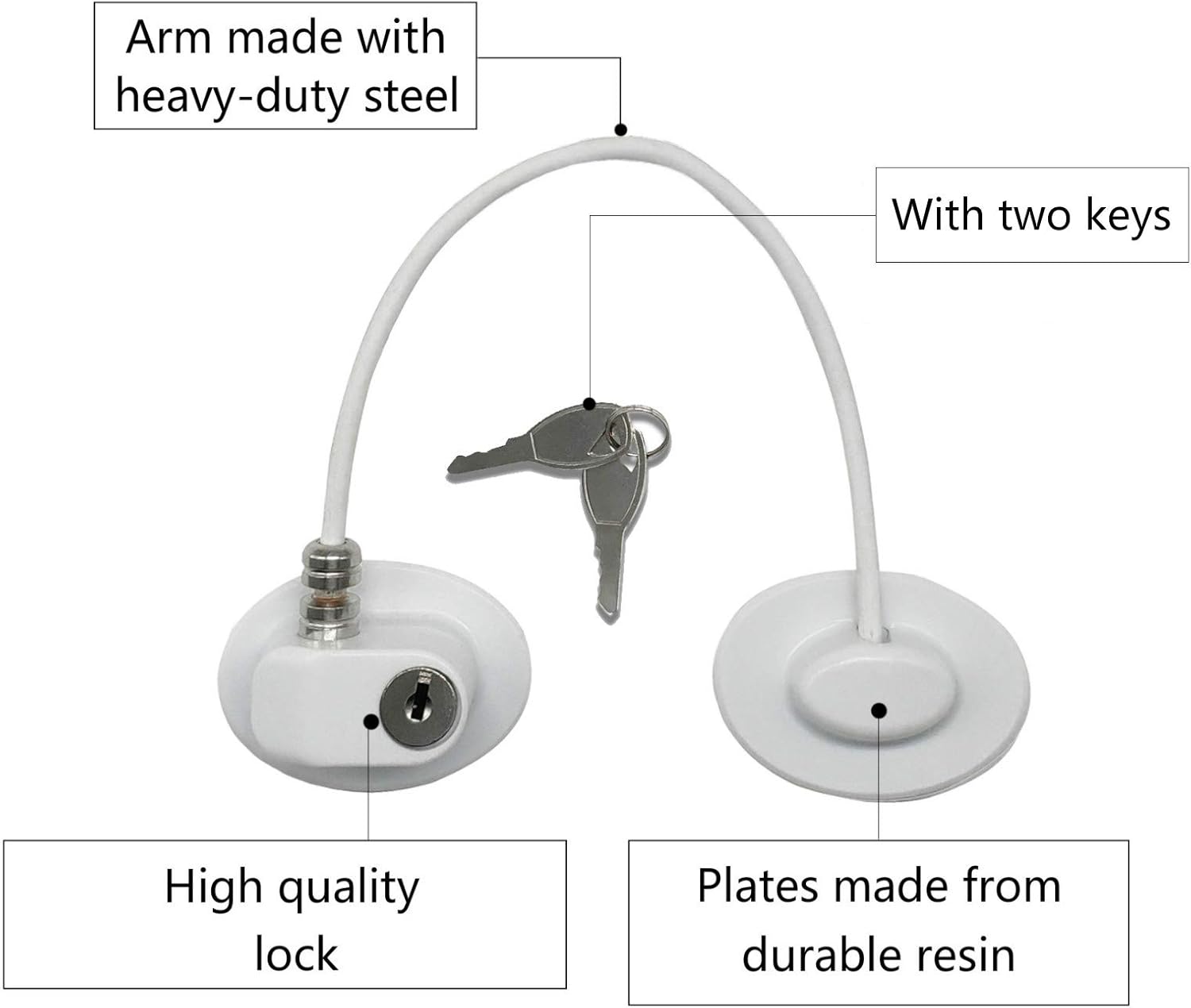 2 Pack Refrigerator Door Locks with 4 Keys White