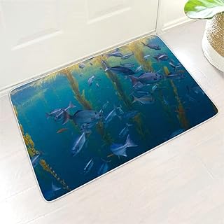 Buweirezhi Dywanik pod prysznic ryby morskie algi wygodna mata wejściowa wielokolorowa 45 x 70 cm