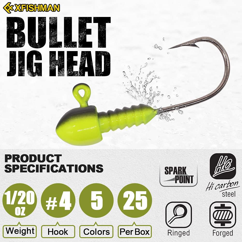Crappie-Jig-Heads-Assortment-Fishing-Jigs-for-Crappie-Panfish-Trout-Perch-Walleye-Minnow-Bullet-Jighead-Kit-Tube Head Jig 1/16 oz 1/32 oz (1/20oz (1.4g)-Qty 25) : Sports & Outdoors