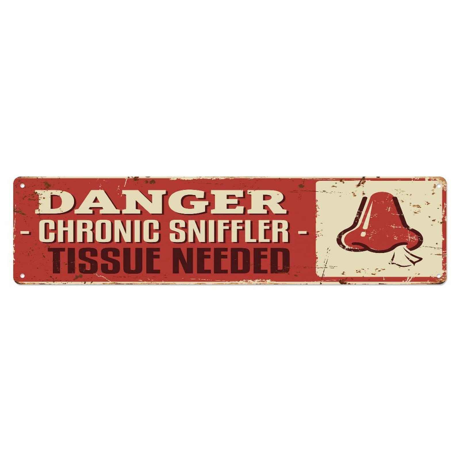 Fqcyn Style Metal Tin Sign Vintage Funny Danger Chronic Sniffler Warning