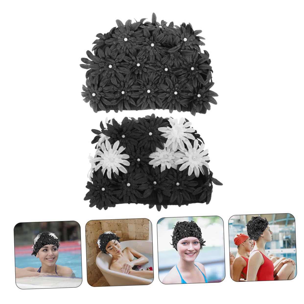 Kisangel 2 Gorros De Natación para Mujer con Diseño Floral Gorro De Natación De Alta Elasticidad para Cabello Largo Gorro De Natación De Tela Gorros De Natación De Verano