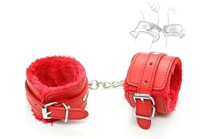 1Set Red Bondage Kit Plush Handcuffs for Bedroom