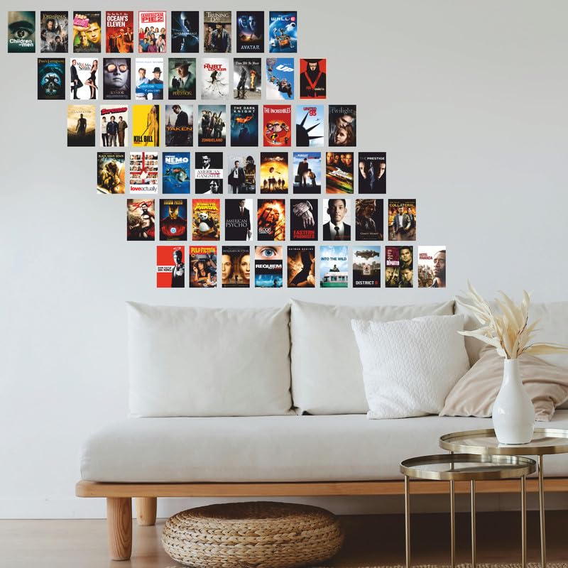 Image of POSTERONN Movie Wall Collage Kit Set of 54 Aesthetic 4x6 Inch Film Posters Vintage and Modern Cinema Wall Art Prints for Bedroom Living Room Office Dorm Decor Cardstock Photo Gallery Set