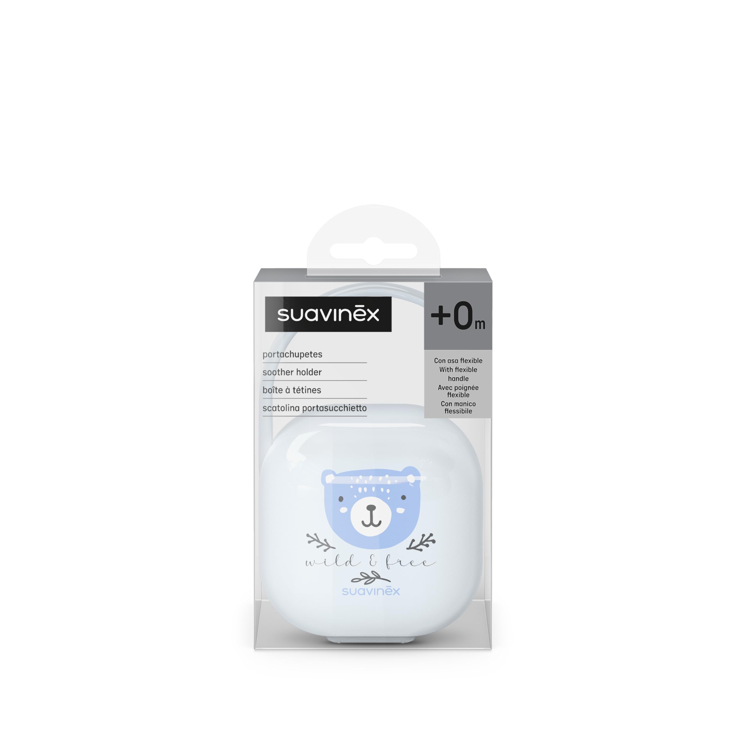 Suavinex Portaciuccio Neonato – Custodia Per 2 Ciucci, Manico Flessibile, Chiusura Sicura, 0+ Mesi, Blu Wild&Free