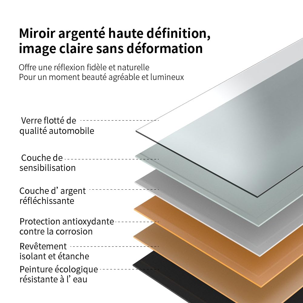 Miroir LED Réversible pour Salle de Bain 70x50 cm - Anti-Buée avec Interrupteur Tactile